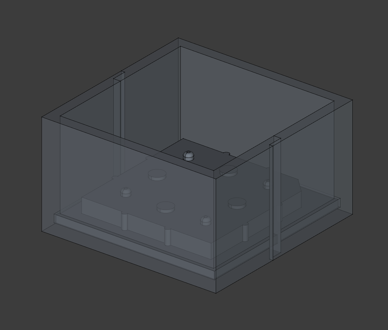 The mold box configuration for the first pour. Both halves and the keyed bottom.