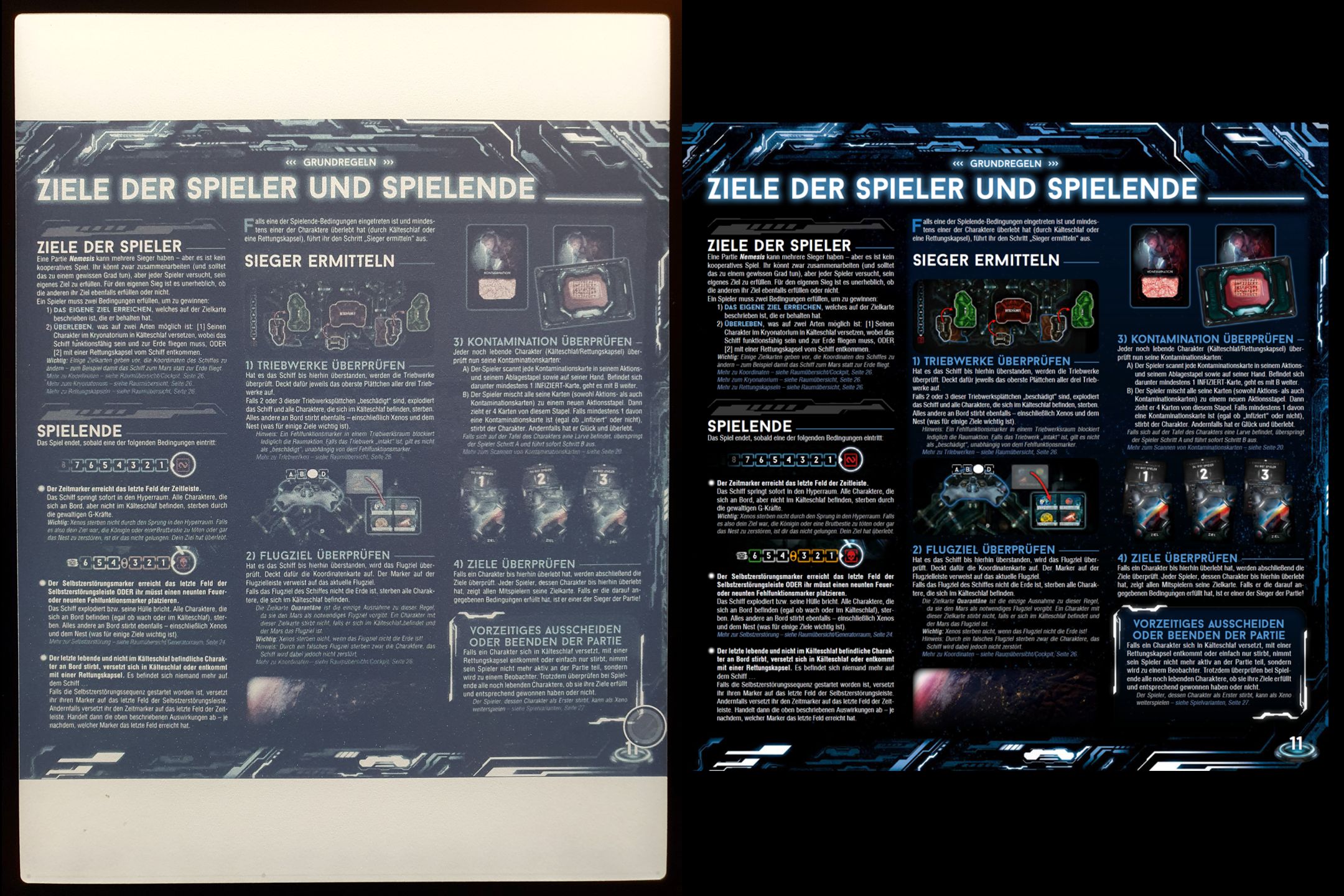 Side by side comparison of a page from boardgame rules on the Nova and a screenshot of the PDF.