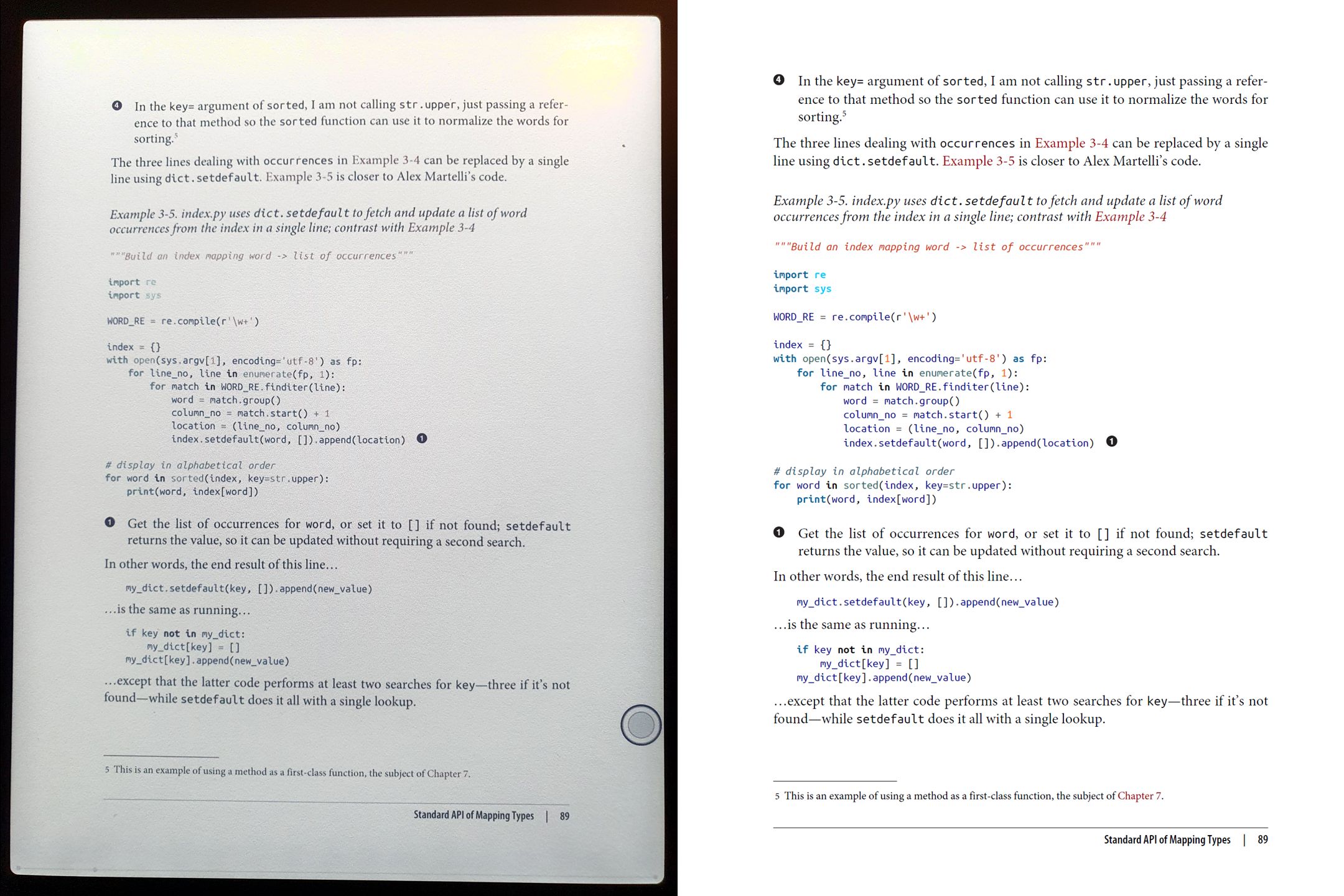 Side by side comparison of a page from a coding book on the Nova and a screenshot of the PDF.