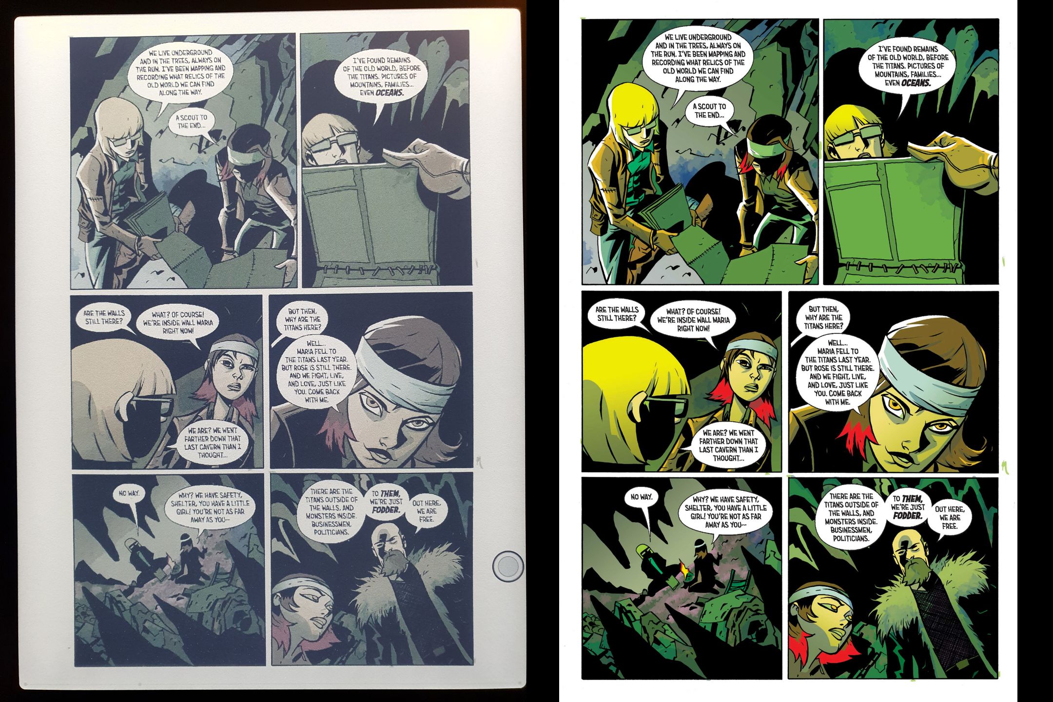 Side by side comparison of a page from a comic on the Nova and a screenshot of the CBZ.
