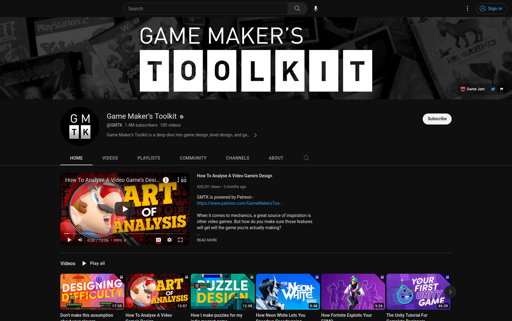 Screenshot of the Game Maker&rsquo;s Toolkit YouTube channel
