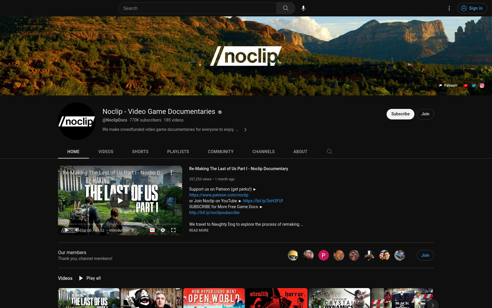 Screenshot of the Noclip YouTube channel
