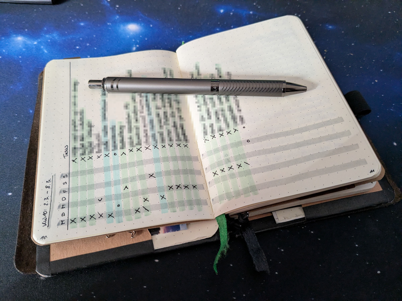 Spread with a running task list of a week.