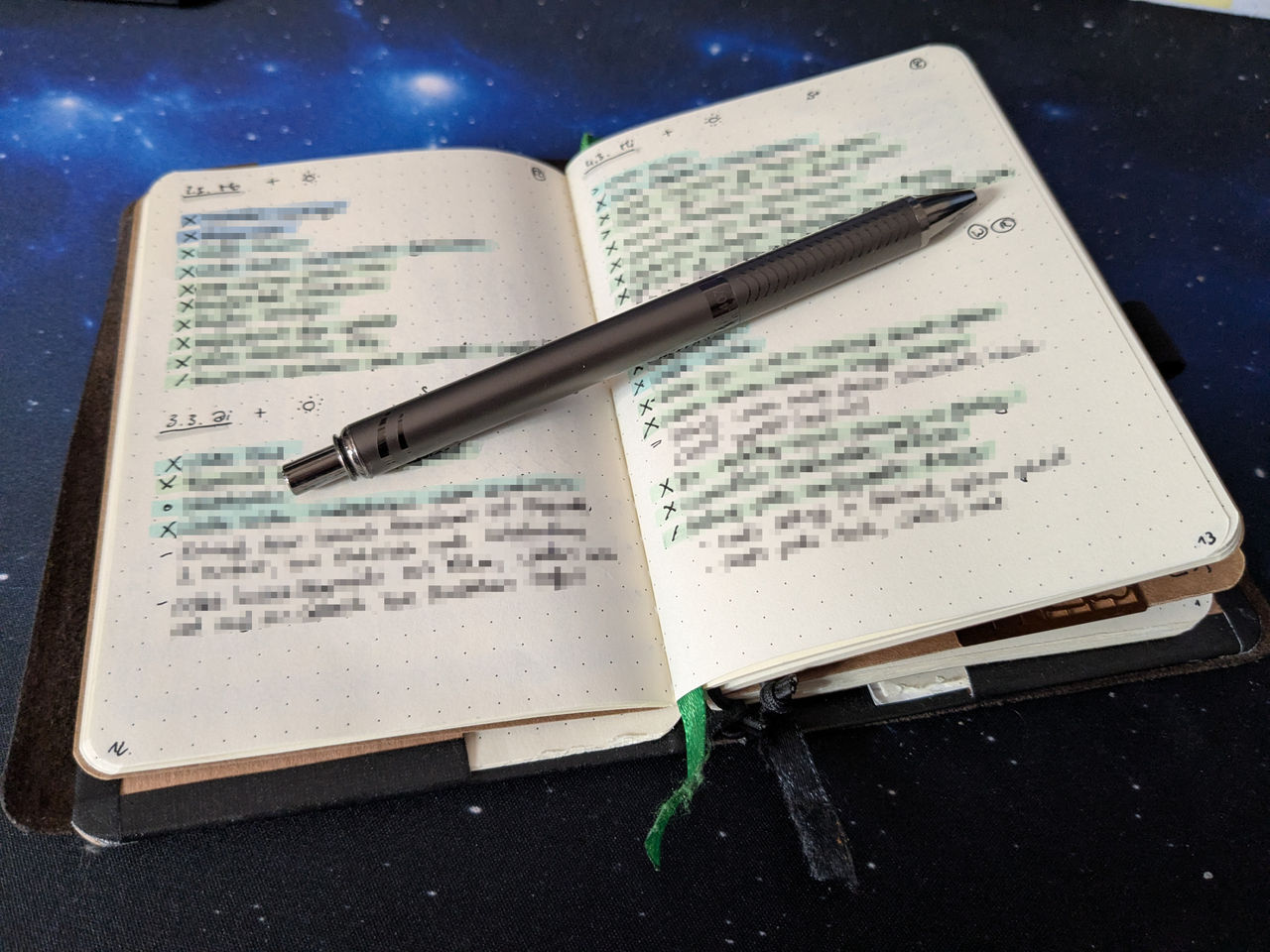 Spread of a running weekly log in my notebook. There are headers for March 2nd through March 4th, little symbols next to them, and several notes below.